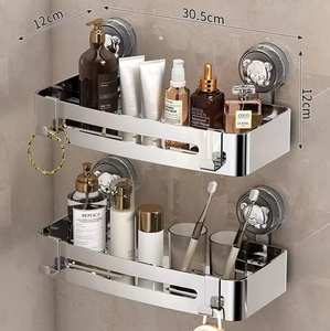 Étagère de salle de bain chromée à fixer en coin, 2 niveaux, support mural à ventouse, en acier inoxydable, organisateur de rangement gain de place - Product Image 2