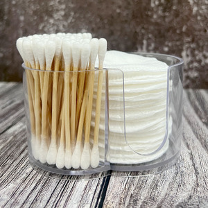 Support pour coton-tiges et boîte de rangement pour démaquillant, organisateur de cosmétiques de bureau, design portable rond à double trou - Product Image 3