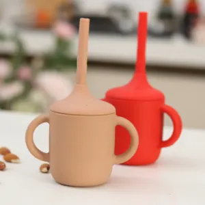 Set di formazione di prezzo per bambini in Silicone cannuccia tazza per bambini per imparare la tazza in Silicone con coperchio in paglia