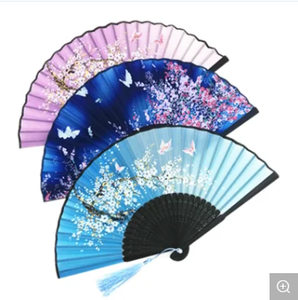 Abanico plegable de seda con marco de bambú personalizado japonés, técnica tallada para regalo promocional - Product Image 1