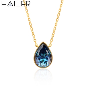 Pendentif chaîne en Moissanite 5 Ct en forme de poire bleue personnalisée Collier pendentif en Moissanite en argent 925 pour hommes et femmes - Product Image 1