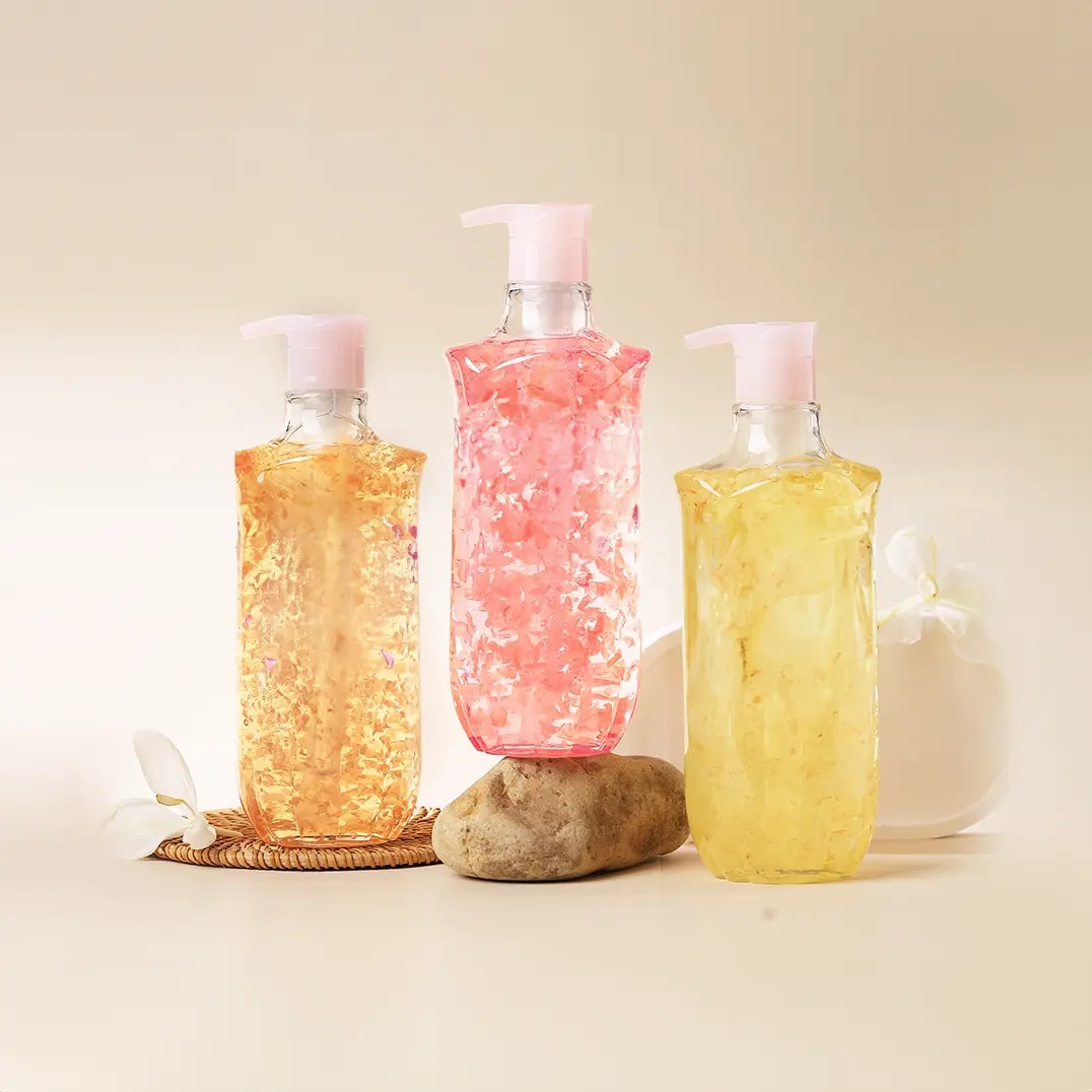 Savon liquide douche gel personnalisé de fabricant de marque privée de grandes tailles parfum nettoyant pour le corps à flacon de fleurs flottant