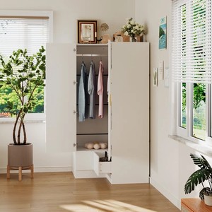 Armario de almacenamiento de diseño de dormitorio pequeño <span class=keywords><strong>para</strong></span> chica moderna, armario móvil de esquina de madera de 2 puertas en forma de L con cajón <span class=keywords><strong>para</strong></span> <span class=keywords><strong>ropa</strong></span> - Product Image 2