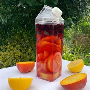 500ml 1000ml Cute Cartoon Milk Bottle Plastic <b>Clear</b> Transparent Leak-Proof Dishwasher Safe with <b>Lid</b> & Straw Party Use - Product Image 1