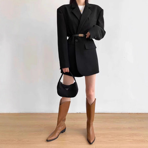 Blazer da donna stile coreano a mezza lunghezza, giacca nera elegante per il lavoro, cappotto alla moda slim fit - Product Image 4