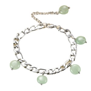 Pulsera de Cadena Figaro con Borlas de Piedra Natural Verde Estilo Retro Europeo Americano, Pulsera de Acero Inoxidable Chapada en Oro de 18K para Mujer - Product Image 5
