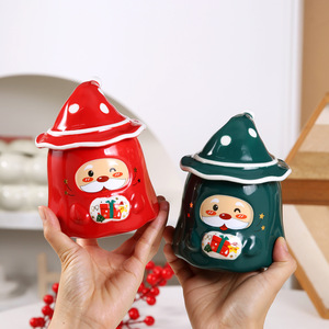Christmas Ceramic <b>Mug</b> Set With Santa Hat Lid And <b>Tree</b> Spoon Gift Boxed - Product Image 3