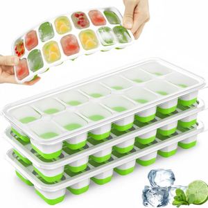 Bac à glaçons en silicone de qualité alimentaire, 14 cavités empilables, facile à démouler, avec couvercle anti-déversement - Product Image 1