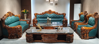 Sofá Chesterfield Tradicional Europeo de Lujo, de Madera Maciza, Hecho a Mano, con Respaldo Tapizado en Cuero PU Negro Ovalado, de Tres Plazas, para Sala de Estar