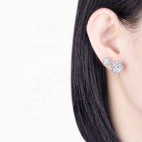 Hypoallergénique Boule Ronde Clair Strass Zircon Boucle D'oreille En Argent Sterling Aiguille Post Boucle D'oreille De Mariée pour Femmes Filles