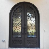 Portes d'entrée de villa en fer forgé, double, noires, coupe-vent, avec dessus carré, style français, pour projets CBMmart Australie