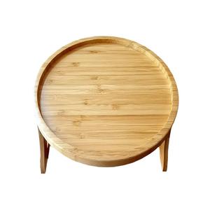 Bandeja de madera para reposabrazos, redonda, de madera maciza, para café y aperitivos, para sofá, uso doméstico, bandeja de almacenamiento ajustable - Product Image 1