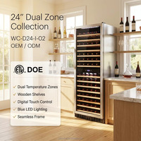 Enfriador de Vino de Acero Inoxidable con Compresor Integrado para 24 Botellas, R600A, Temperatura Constante, Bajo Mostrador, con Puerta de Vidrio y LED