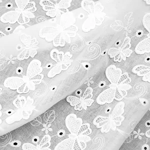 Novel Design 3d Butterfly Eyelet Embroidery Lace Fabric For Women Dress