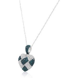 Collar con Colgante de Corazón de Diamante Natural Blanco Azul Jewelspaark, 1.00 Cttw, Chapado en Rodio, Plata de Ley 925, para Boda, Mujer - Product Image 2
