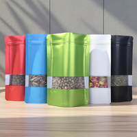 Sachets Ziplock mats autoportants avec fenêtre transparente givrée, refermables, pochettes colorées unies pour le stockage alimentaire, imprimées en héliogravure, résistantes à l'humidité