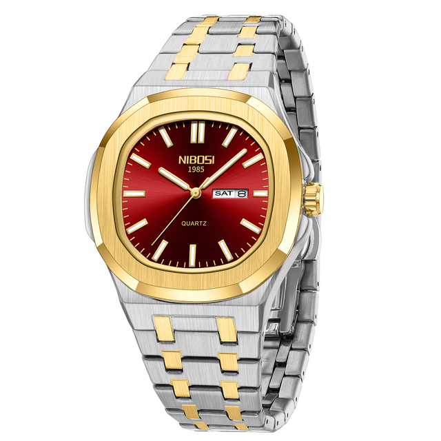 NIBOSI 2719 Men's Square Dial Wrist Watches Stainless Steel Bracelet Business Quartz Daily Life Waterproof Luminous Hands Watch