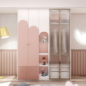 Armoire pour enfants en bois écologique rose à arceaux avec <span class=keywords><strong>étagère</strong></span>s ouvertes, design moderne, gain de place, <span class=keywords><strong>meuble</strong></span> de <span class=keywords><strong>chambre</strong></span> autoportant - Product Image 2