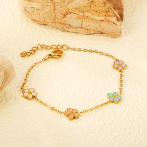 Nouveau bracelet chaîne en acier inoxydable plaqué or 18 carats, anti-ternissement, avec breloques, bijoux minimalistes, bracelet fleur coloré pour femme - Product Image 6