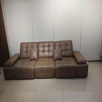 Sofá Seccional Cuadrado Moderno de Cuero Genuino Convertible Grande con Relleno de Esponja para Reuniones en Villas