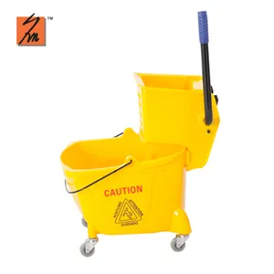 뜨거운 판매 노란색 플라스틱 Y1005 32L 단일 걸레 wringer 버킷 바퀴에 상업용 걸레 양동이