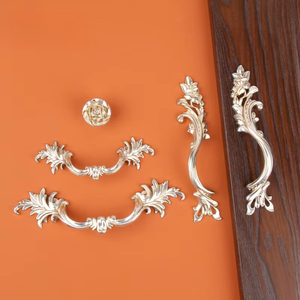 Manijas dobles para puertas de gabinetes, tiradores de puerta de armario tallados, imitación de pomos de puerta, placas de herrajes de palanca mecánica simétricas - Product Image 1