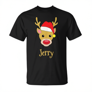 T-shirt personnalisé avec le nom de Jerry, renne de Noël, design nez rouge pour les fêtes - Product Image 2