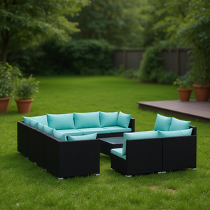 Ensemble de salon de jardin noir en rotin, mobilier d'extérieur 6 places, résistant aux intempéries, design contemporain - Product Image 2