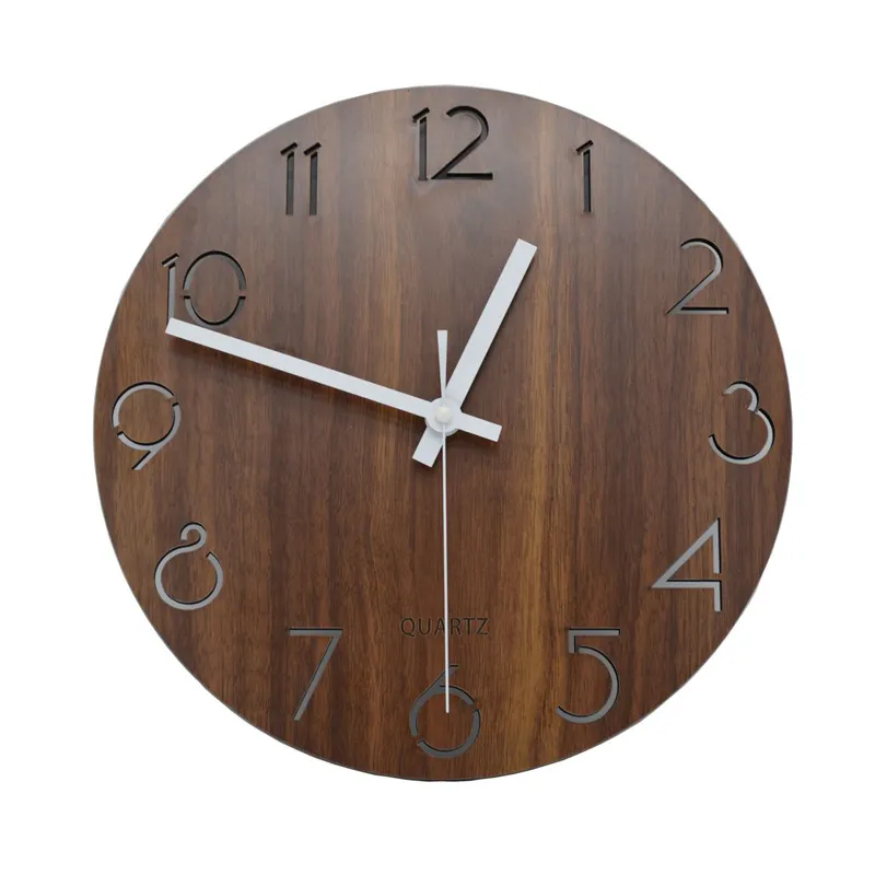 Wholesale 12 inch Vintage Walnut color Wooden Wall Clock MDF wall clock