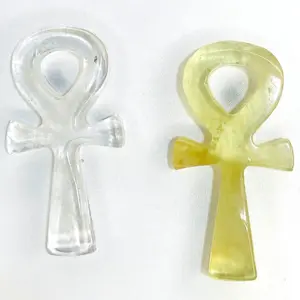 high quality natural crystal cross citrine clear quartz ankh pendant gemstone healing crystal crafts for gifts