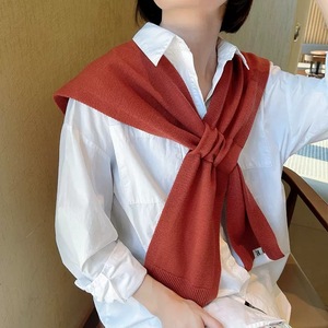 Solid Color Knitted Shawl <strong>Cape</strong> Blouse Shoulders Collar <strong>Wool</strong> Scarves Korean Style Sunscreen <strong>Black</strong> White Stripe Scarf Female - Product Image 3