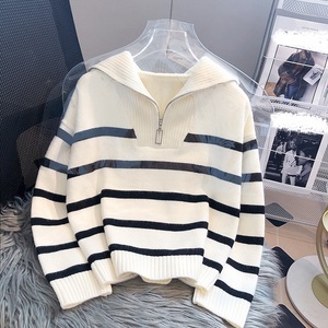 <span class=keywords><strong>Pull</strong></span> à col roulé à manches longues rayé à fermeture éclair pour femme, épaisseur standard, automne, nouveauté - Product Image 3
