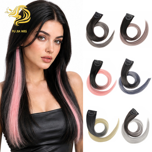 Extensions de <span class=keywords><strong>cheveux</strong></span> synthétiques lisses avec mèches colorées, postiches à clipser pour un coiffage tendance - Product Image 1