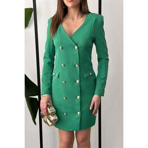 Wholesale Women's Green <b>Gold</b> <b>Buttoned</b> Jacket Dress - Product Image 2