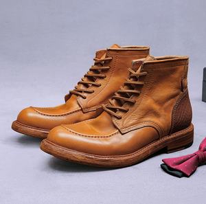 Chaussures pour hommes en cuir cousues Goodyear, chaussures pour hommes faites à la main, bottes en cuir de vachette pour hommes, bottes en cuir véritable lavé - Product Image 3