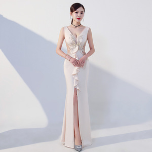 <span class=keywords><strong>Abito</strong></span> da sera <span class=keywords><strong>lungo</strong></span> rosa floreale tinto in tinta unita con <span class=keywords><strong>spacco</strong></span> frontale sexy all'ingrosso della fabbrica - Product Image 6