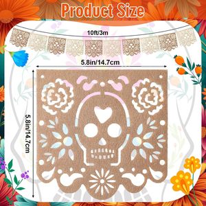 Bannière de fête du Jour des Morts mexicain avec motif de crâne, en tissu non tissé, forme rectangulaire - Product Image 2