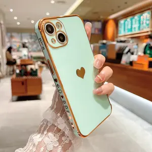 Elegante lindo niñas lado corazón patrón chapado TPU teléfono caso amor corazón en forma de teléfono cubierta para iPhone 14 13 12 11