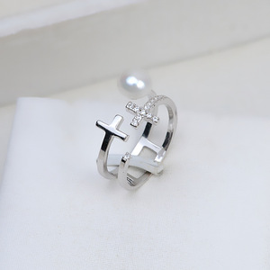 Anneau double en argent S925, anneau ouvert pour femme, anneau de vie avec perle de vermillon réglable, accessoires, support vide 267 - Product Image 1