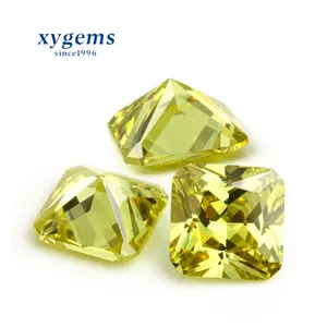 Popular 5A piedras cz Oliva amarillo corte de la princesa con esquina 6x6mm cz diamante zirconia cúbica conjunto de joyas