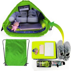Sac à dos personnalisé pour petites entreprises, logo, fitness, robuste, jaune-vert, en plastique et polyester avec cordon de serrage - Product Image 3