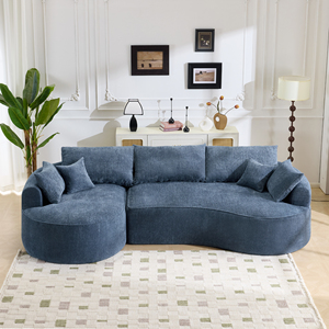 Modern Three Seat Corner <b>Sofa</b> with <b>Wood</b> <b>Frame</b> and Blue Chenille Fabric Cushion Back Modular Design for Villa Living Rooms - Product Image 1