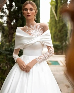 Robes de mariée vintage personnalisées en dentelle, col haut, manches longues, appliques, magnifique robe de mariée, robe de <span class=keywords><strong>princesse</strong></span> - Product Image 3