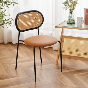 Bilido Retro Style Home Leather Backrest <b>Dining</b> <b>Chair</b> <b>Plastic</b> Rattan Luxury Hotel <b>Chairs</b> Apartment Furniture - Product Image 4