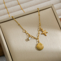 Collier ras du cou de luxe pour femme, pendentif coquillage doré, étoile de mer, strass et zircon