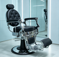 Fauteuil de Barbier Hydraulique Ajustable avec Cadre Chromé Vintage de Qualité Supérieure pour Salon de Coiffure Professionnel (Vente en Gros)