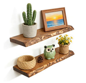 Ensemble de 2 <span class=keywords><strong>étagère</strong></span>s flottantes en bois massif de sapin finlandais de 24 pouces, <span class=keywords><strong>étagère</strong></span>s en bois naturel avec finition brune pour mur - Product Image 1