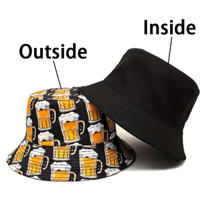 Nouveau Style extérieur soleil été Double côtés Panama casquette <span class=keywords><strong>pour</strong></span> hommes femmes pêcheur chapeaux drôle impression motif dessin animé bière seau chapeau - Product Image 2