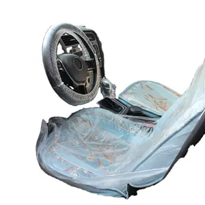 HSG fábrica al por mayor de alta calidad Auto Desechable Asiento desechable PE impermeable cubierta del volante <span class=keywords><strong>5</strong></span> en 1 cubierta del coche conjunto - Product Image 1