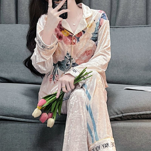 Automne et <span class=keywords><strong>hiver</strong></span> or velours pyjamas femmes imprimé rayé lettres lumière luxe haut de gamme pyjamas costume ensembles de vêtements de nuit - Product Image 6
